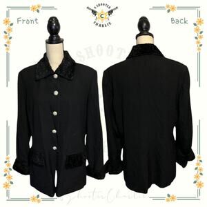 Vintage Caroline Jerard Paris Wool Coat Faux Fur Women's Size Large Black USA